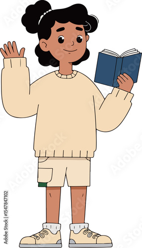 Girl with Book Waving