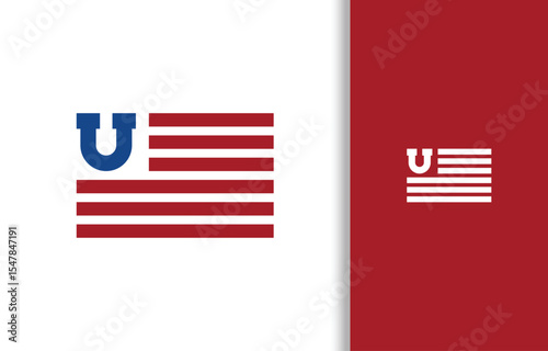 LETTER U FLAG LOGO WITH BLUE AND RED COLOR