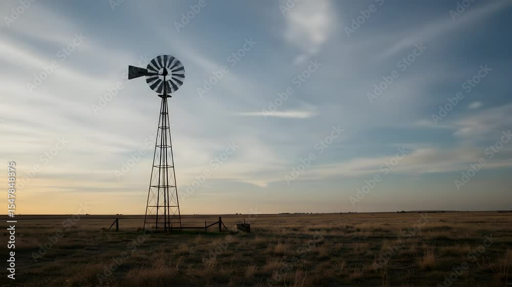 Traditional Windmill Spinning in Countryside Landscape | Renewable Energy Symbol Traditional Windmill Spinning in Countryside Landscape | Renewable Energy Symbol