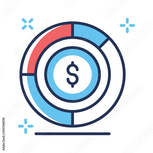 Well designed linear icon of fluctuating market shares