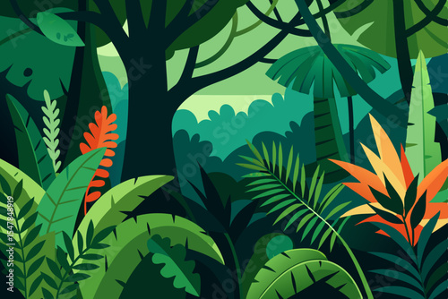 Green forest background with abstract leaves pattern, a tropical nature design for seamless illustration