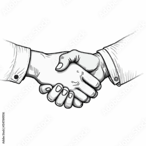 Agreement in Ink: An ink illustration of two hands clasped in a firm handshake, capturing the essence of collaboration and deal-making. The details emphasize professionalism and commitment.