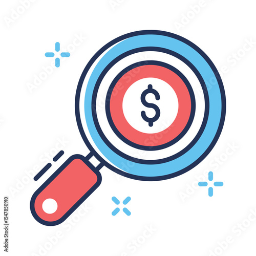 A premium linear icon of find money magnifier