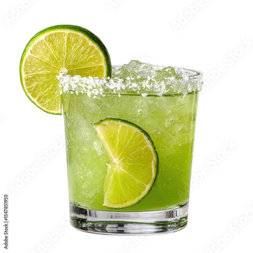Refreshing lime margarita cocktail isolated on transparent background