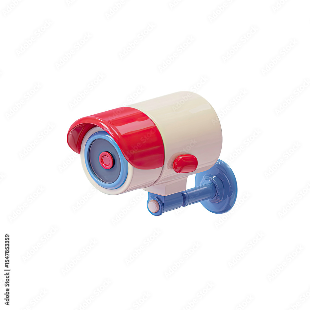 Naklejka premium Cartoon surveillance camera in red white and blue on transparent background