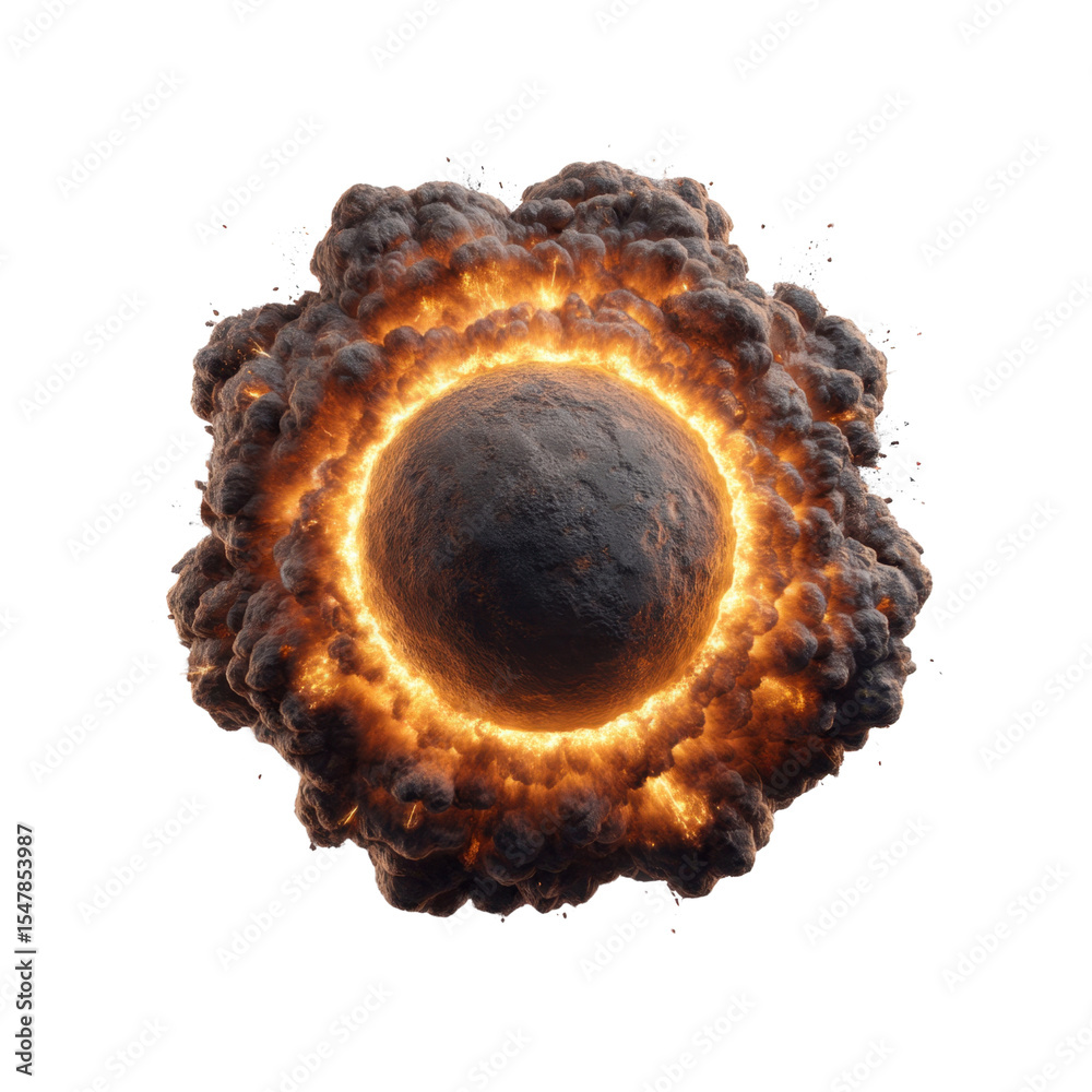 Obraz premium Explosive Fireball Eruption with Bright Flames and Smoke Cloud Captured in a Dramatic Scene Transparent background or png
