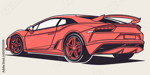 Stylized Illustration of a Red Sports Car with Bold Outlines and a Rear View Emphasizing Speed Luxury and Modern Design on a Neutral Background