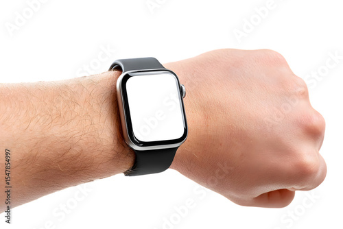 Male hand wearing a grey metal smartwatch isolated on white background blanc screen mockup. Ai Generated Images