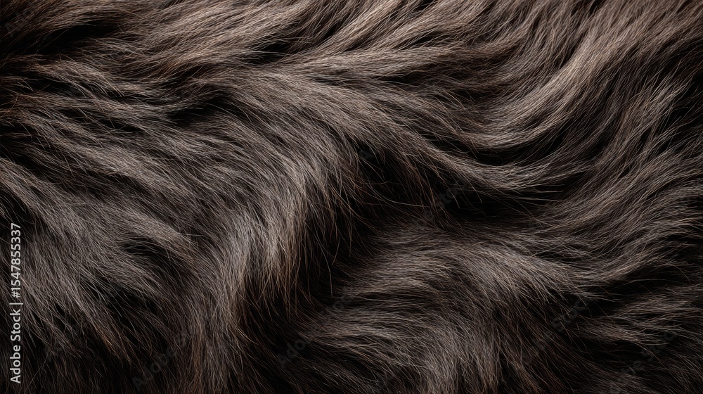 Naklejka premium Close-up of dark brown animal fur texture with wavy patterns