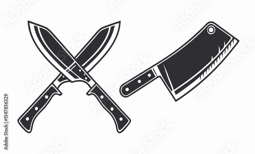 Crossed Butcher Knives and Cleaver Icon Set