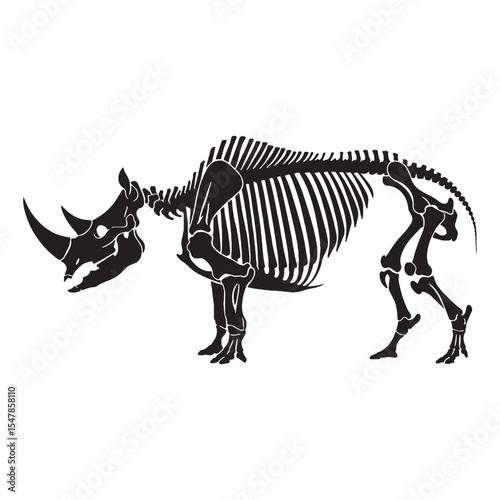 A study in horned power – Rhinoceros skeleton silhouette shaped with refined Rhinoceros skeleton vector – Rhinoceros skeleton illustration

