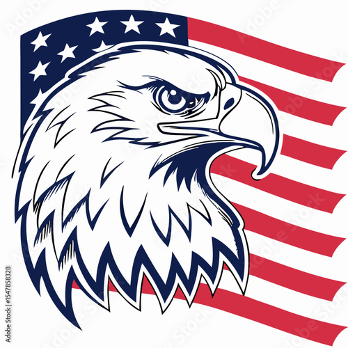 American Bald Eagle Head with USA Flag Background