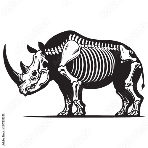 Anatomy of a giant grazer – Rhinoceros skeleton silhouette paired with sharp Rhinoceros skeleton vector – Rhinoceros skeleton illustration

