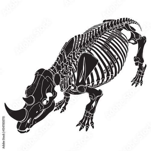 A majestic form in fossil detail – Rhinoceros skeleton silhouette refined through Rhinoceros skeleton vector – Rhinoceros skeleton illustration

