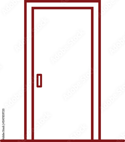 Simple maroon door outline illustration, minimalist design, graphic element, interior design, door handle, closed door, flat design, vector art, room