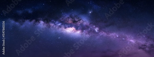 8k Panorama blue and purple milky way galaxy with a black background. banner