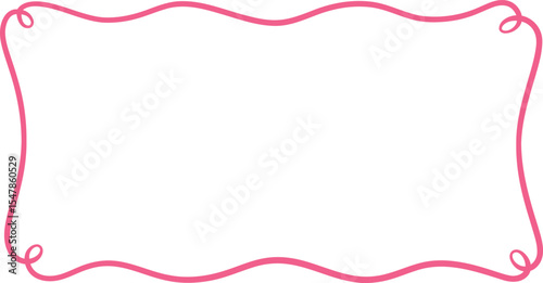 Pink vintage outline vector frame, wavy ribbon horizontal border coquette style, line art for romantic design