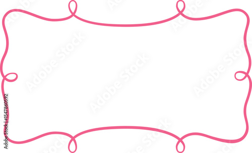 Pink vintage curly line aesthetic frame, wavy ribbon horizontal border with swirls, coquette line art vector design