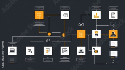 a clean and professional flowchart diagram illustrating a complex decision making process, using minimalist icons and a clear visual hierarchy, perfect for a corporate presentation