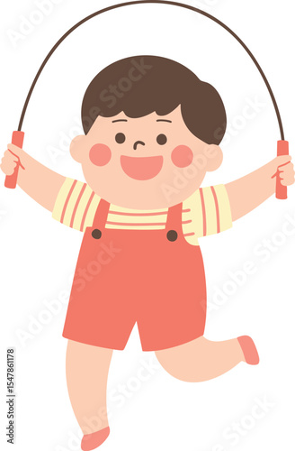 Happy Little Boy Jumping Rope – Cute Flat Vector Illustration