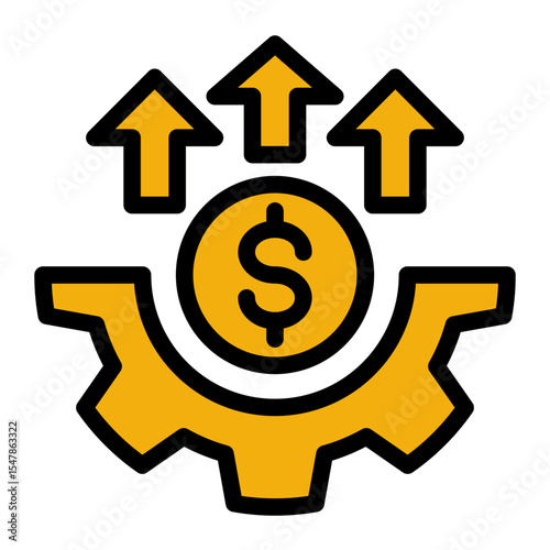 Business Growth Gear Icon Solid Color Lineal Style for Fundraising and Expansion.