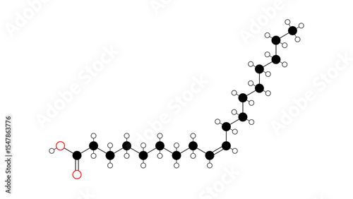 oleic acid molecule, structural chemical formula, ball-and-stick model, isolated image monounsaturated fatty acid