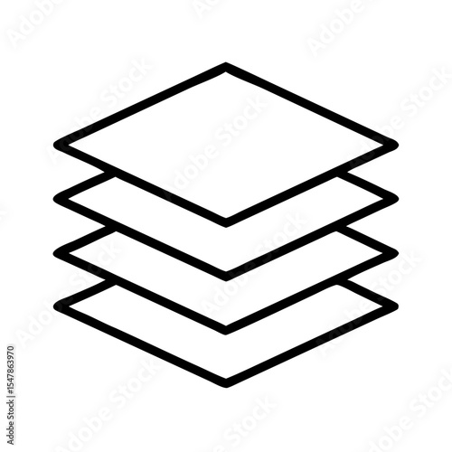 Layered graphic design symbol with multiple stacked rectangles  