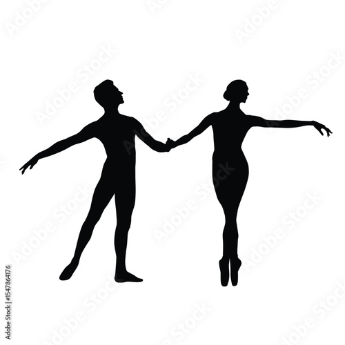 Silhouette of Ballet Dancers Performing a Graceful Pose in Artistic Style