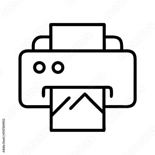 Printer printing image on paper in minimalistic line art style  