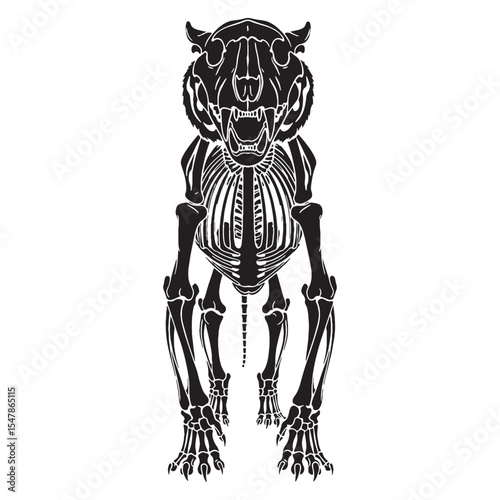 Tiger bones in bold outline – Tiger skeleton silhouette paired with minimal Tiger skeleton vector – Tiger skeleton illustration

