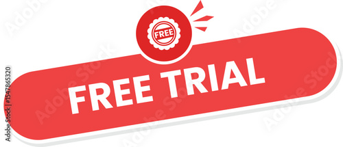 Red Free Trial With Button, usable for web and app button With Free Icon in the top side. 