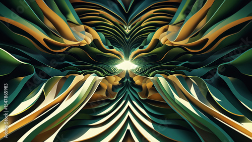 Wallpaper Mural Abstract flowing layered organic shapes in teal green and gold hues evoking a sense of depth and texture. Torontodigital.ca
