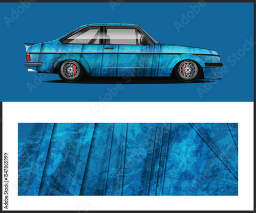 Customized Blue Car with Abstract Design and Matching Graphics