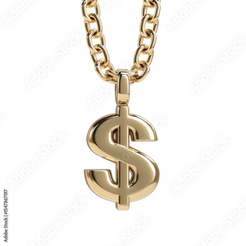 Gold dollar sign pendant on chain symbolizing wealth