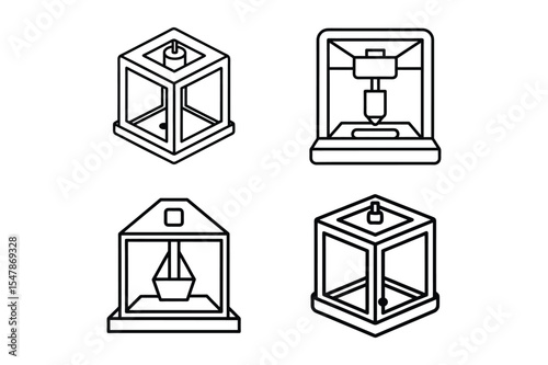 3d printer icon line art vector illustration