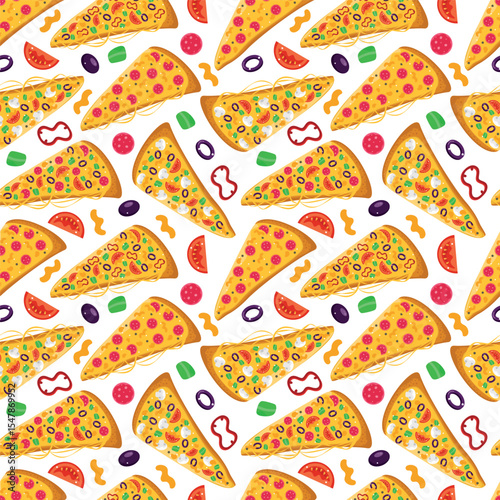 Seamless pizza pattern. Vector illustration.