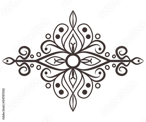 Symmetrical Decorative Separator Line Abstract Border Ornament Motif Blooming Floral Element Filigree