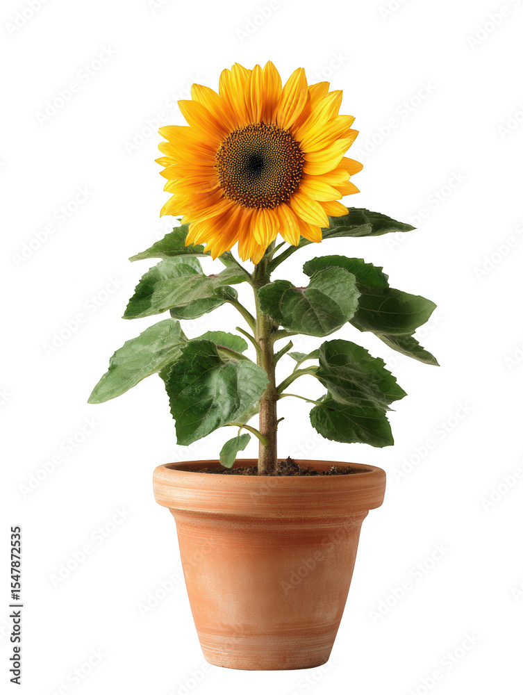 Obraz premium Sunflower in a pot isolated on white background