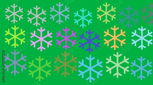 Colorful Snowflakes Animation on Green Background – Seamless Winter Pattern Loop