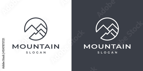 modern line art mountain circle logo design
