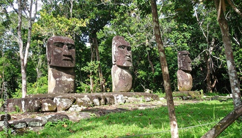 Easter Island Moai Statues with Polynesia, and Ancient Ruins.