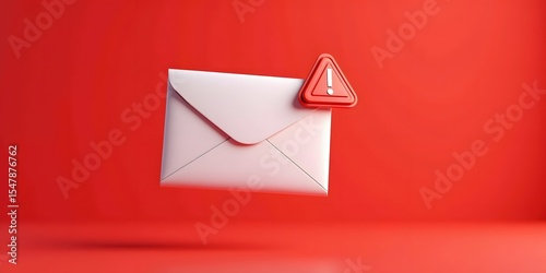 3D Email Envelope with Red Alert Notification – Warning Message Concept
