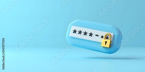 3D Password Protection Icon – Secure Login Concept with Lock