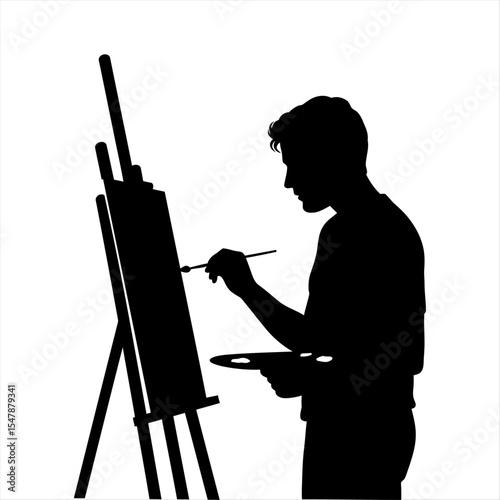 silhouette of a boy painting 