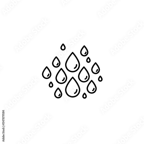 Simple line drawing of multiple raindrops falling, illustrating precipitation or moisture.