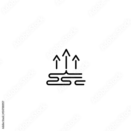 Simple graphic depicting upward movement from a layered base, suggesting growth or rising.