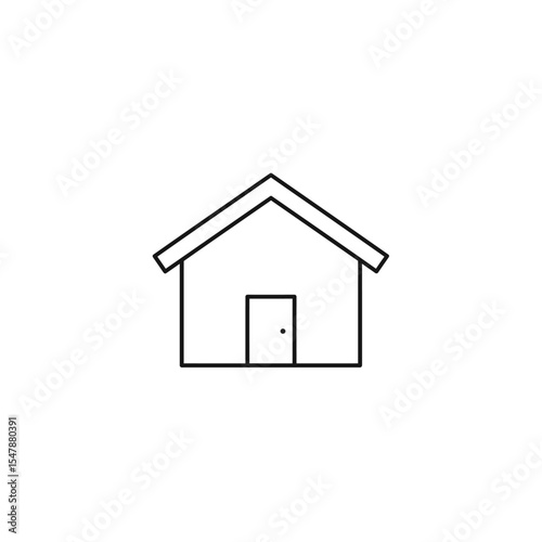 Simple line drawing of a house, featuring a door and roof.
