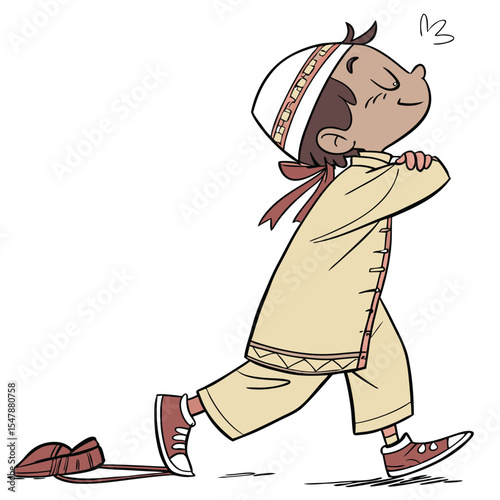 Child in traditional clothing walking