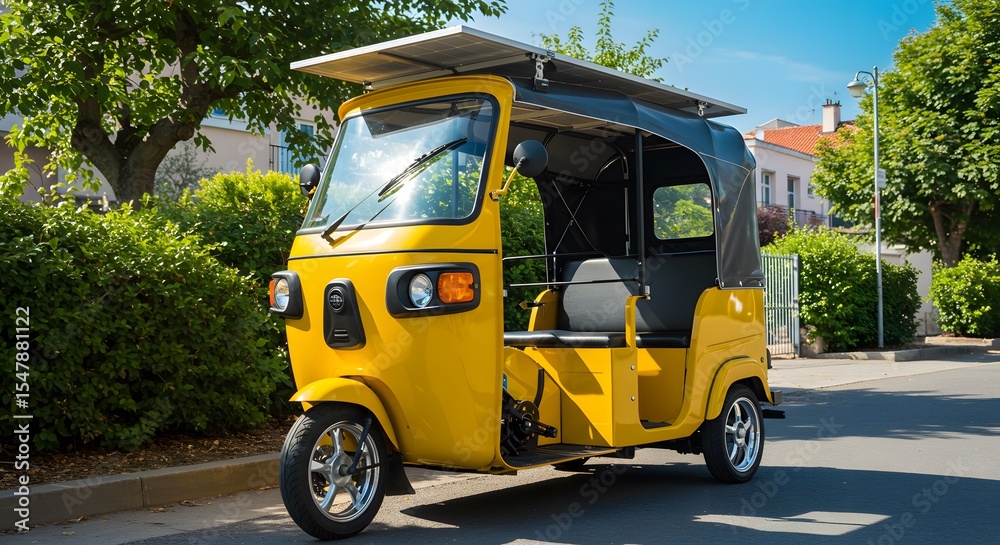 Obraz premium Yellow solar powered rickshaw