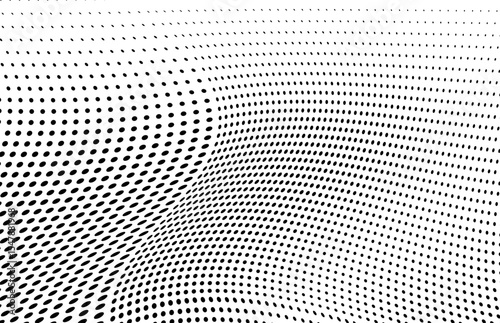 Abstract halftone wave dotted background. Futuristic twisted grunge pattern, dot, circles